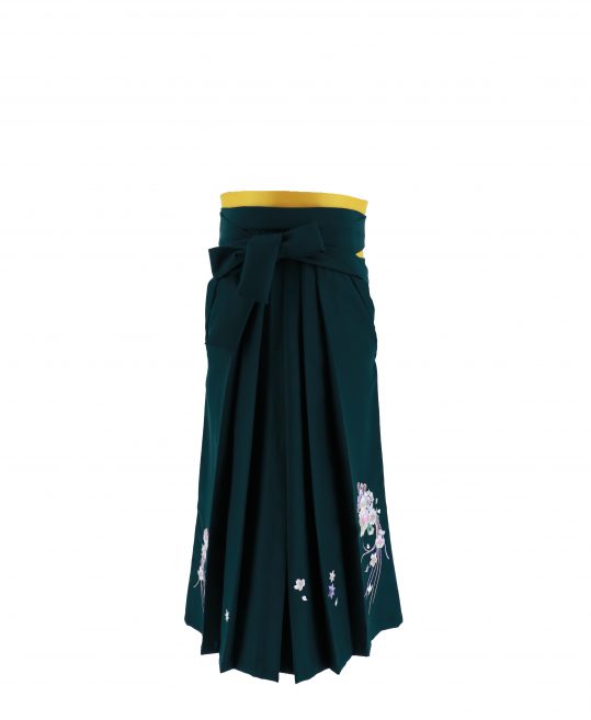 卒業式袴単品レンタル[刺繍]深緑色に花とリボンの刺繍[身長148-152cm]No.765